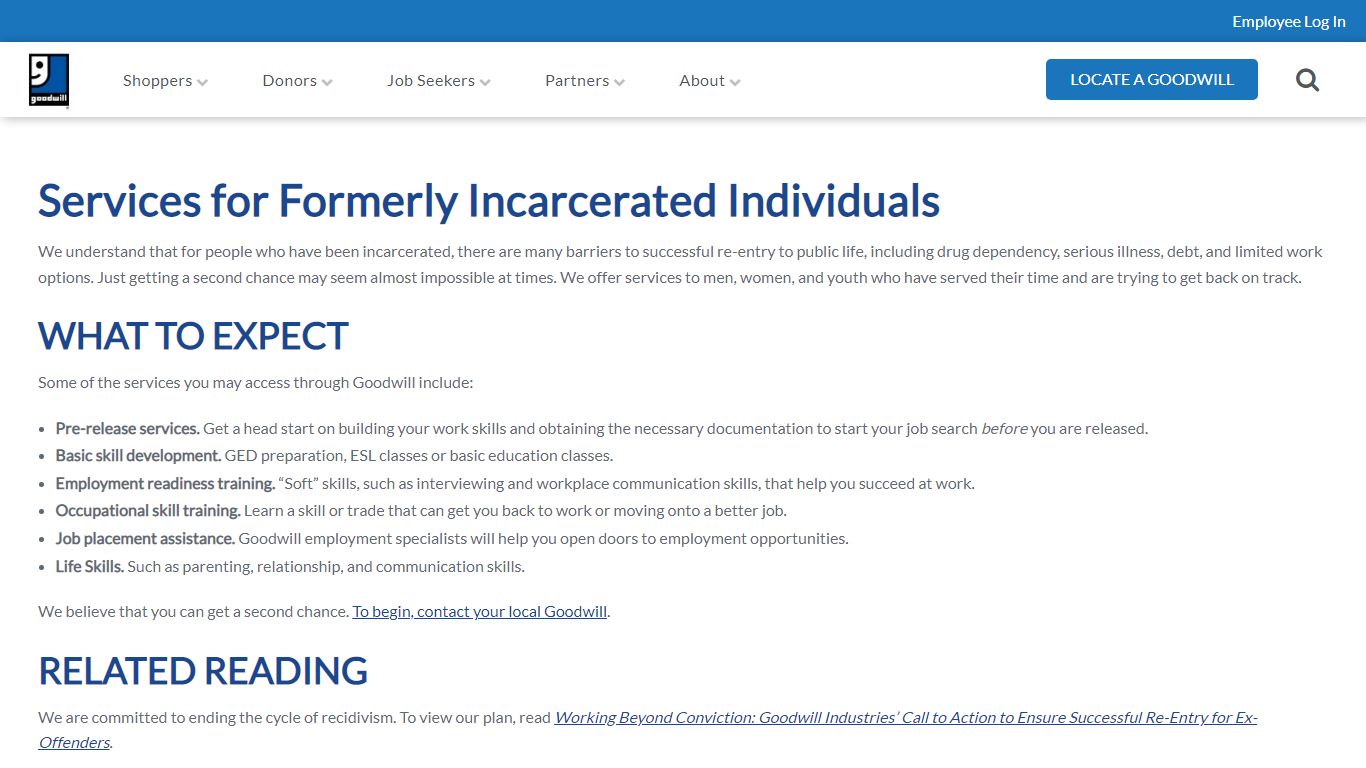 Services for Formerly Incarcerated Individuals - Goodwill