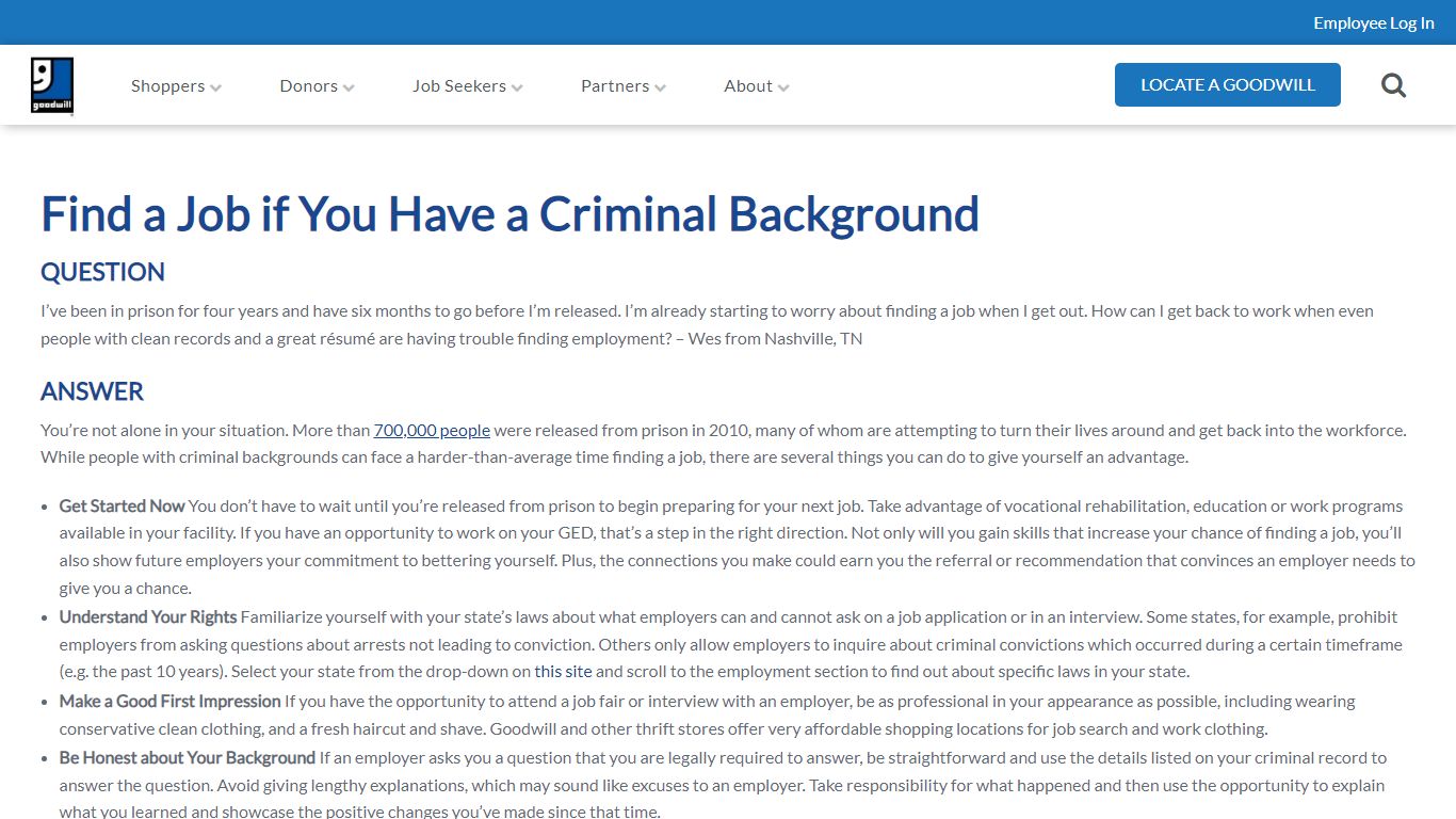 Find a Job if You Have a Criminal Background - Goodwill